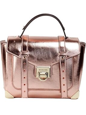 Michael Kors Manhattan Medium Patent Satchel in Metallic Primrose